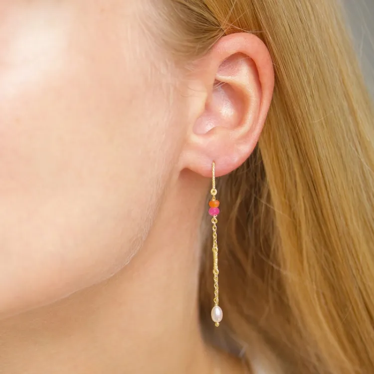pink ketten ohrringe in vergoldetem Silber - Loom Stones
