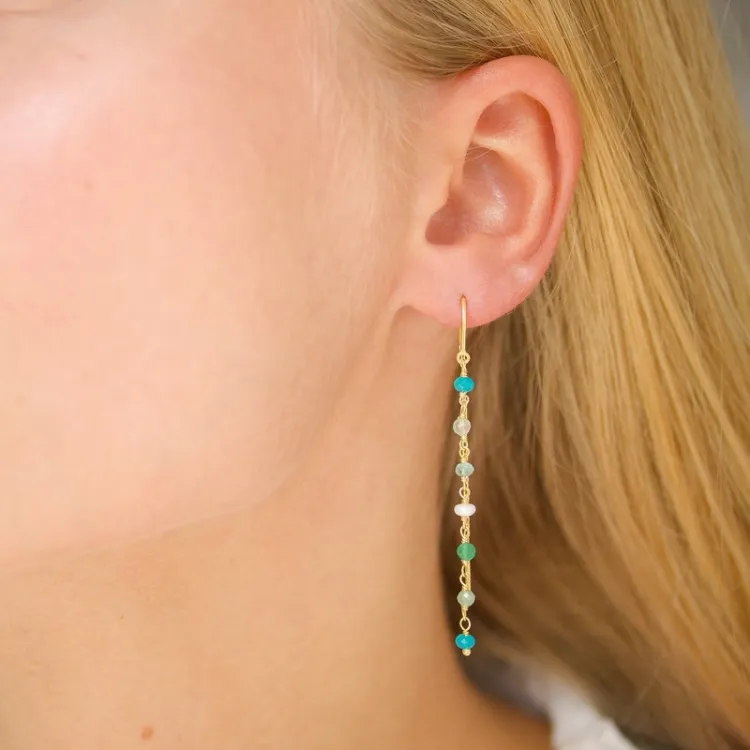 grünem ketten ohrringe in vergoldetem Silber - Loom Stones