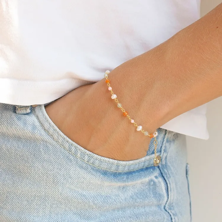 pink Schmuckstein Armband aus vergoldetem Sterlingsilber 16 + 3 cm x 3,5 mm  - Loom Stones