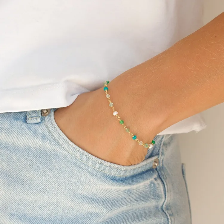 blauem Schmuckstein Armband aus vergoldetem Sterlingsilber 16 + 3 cm x 3,5 mm  - Loom Stones