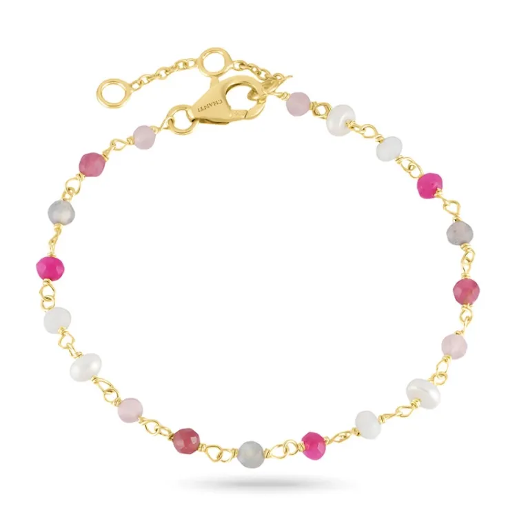 pink Armband aus vergoldetem Sterlingsilber - Loom Stones