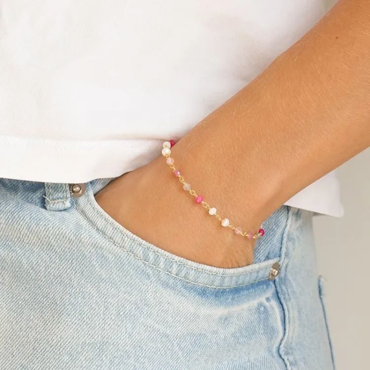 pink Armband aus vergoldetem Sterlingsilber - Loom Stones