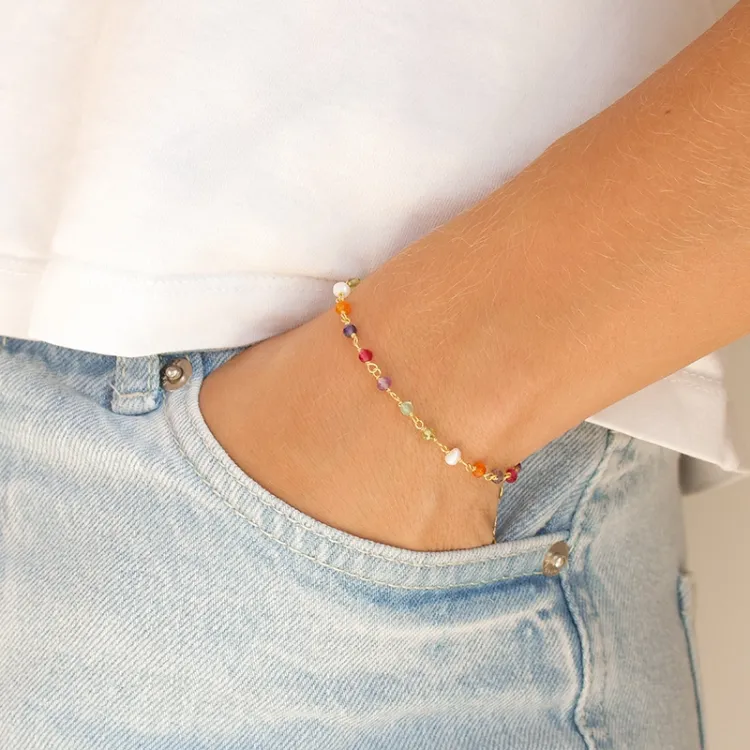 mehrfarbigem Armband aus vergoldetem Sterlingsilber - Loom Stones