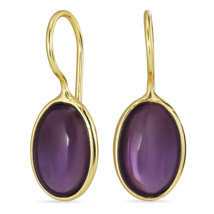 ovalen lila Amethyst Ohrringe in vergoldetem Silber - Loom Stones