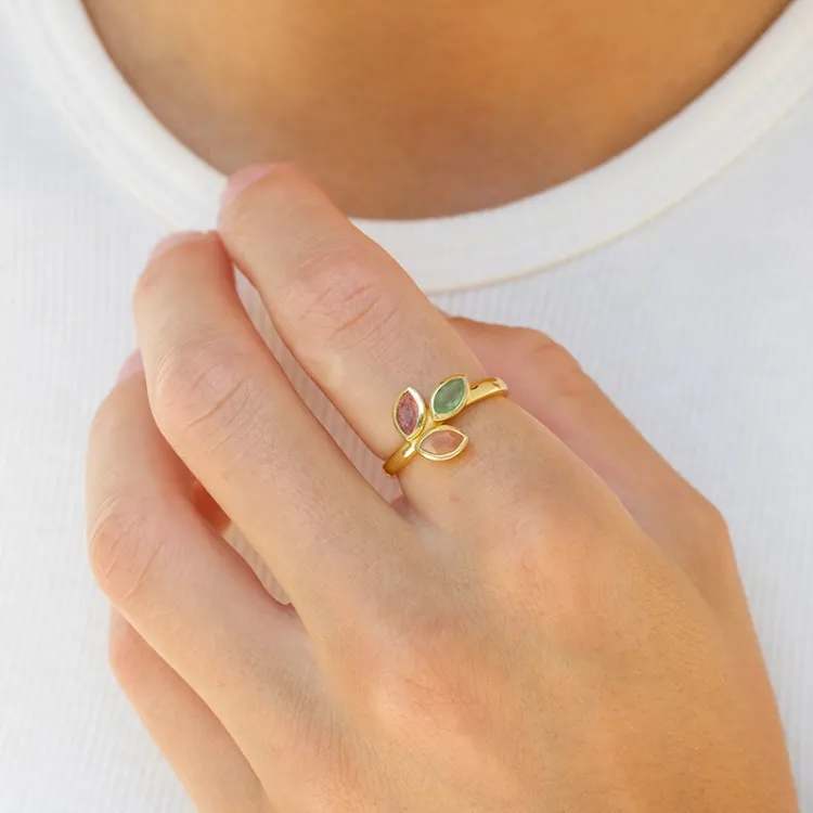 Blatt Quarz Ring aus vergoldetem Sterlingsilber - Loom Stones