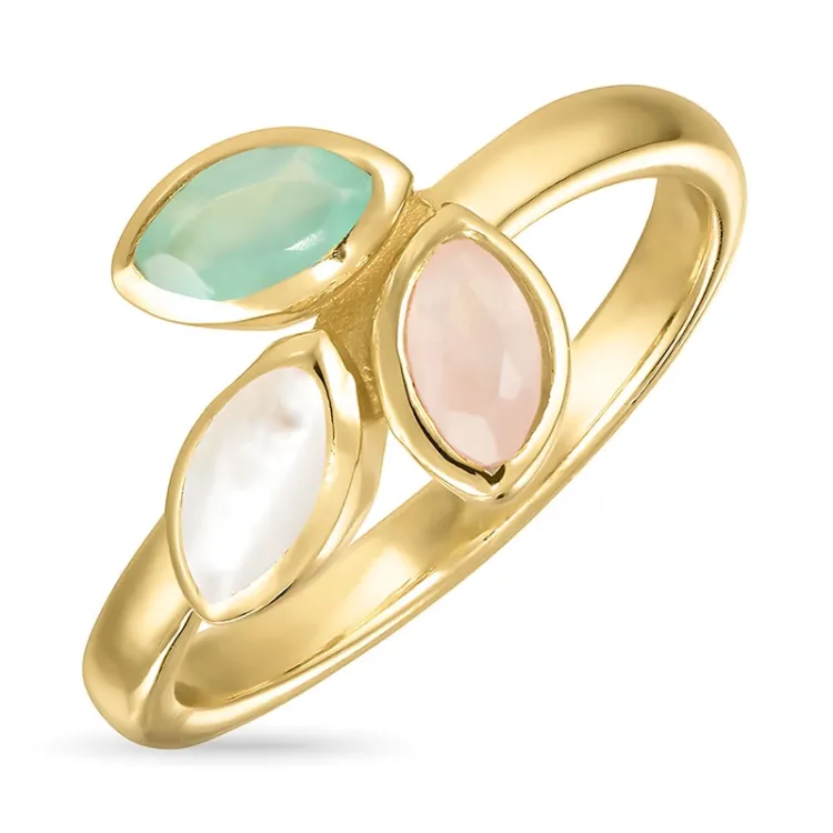 Blatt Bergkristall Ring aus vergoldetem Sterlingsilber - Loom Stones