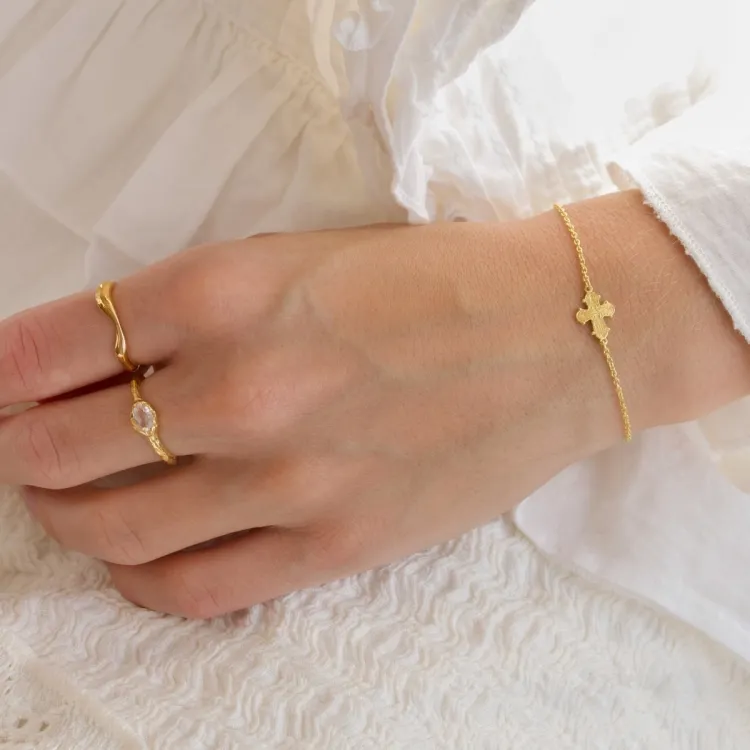 klar Quarz Ring aus vergoldetem Sterlingsilber - Lumé Etched