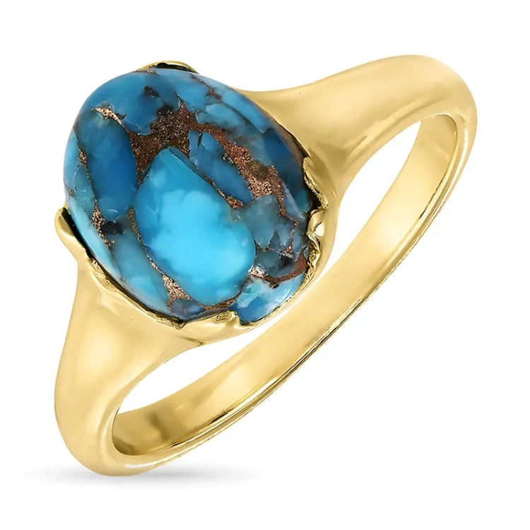 blauem synthetischer Türkis Ring aus vergoldetem Sterlingsilber - Loom Stones