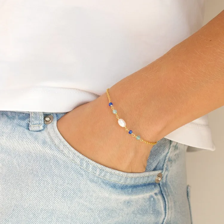 blauem Armband aus vergoldetem Sterlingsilber - Loom Stones