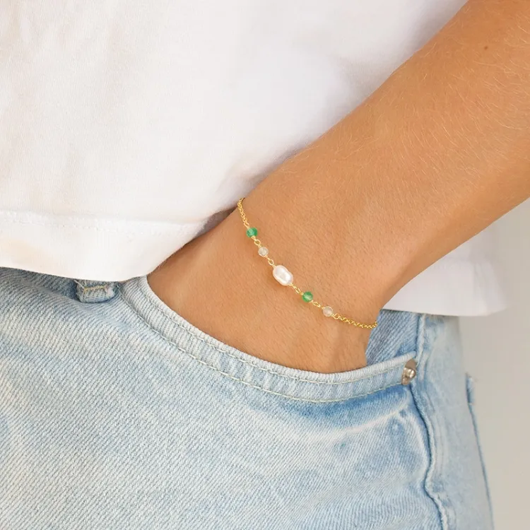 grünem Onyxe Armband aus vergoldetem Sterlingsilber  x 4,4 mm  - Loom Stones