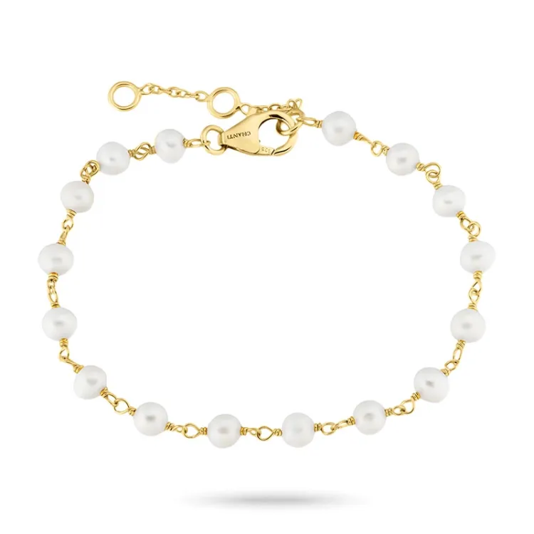 Perle Armband aus vergoldetem Sterlingsilber 16 + 3 cm x 4,3 mm