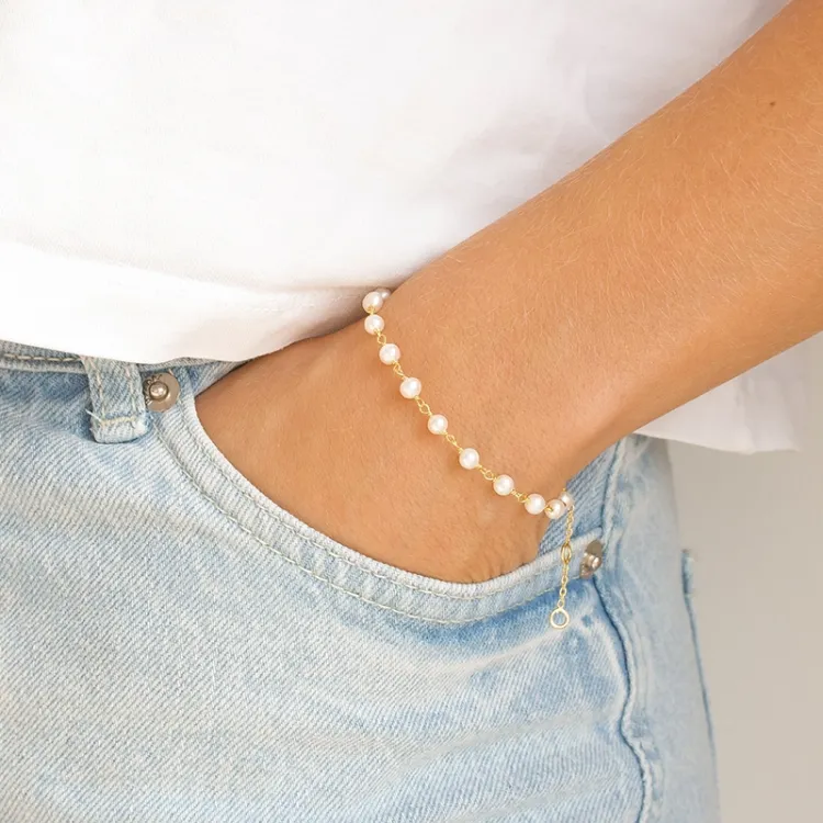 Perle Armband aus vergoldetem Sterlingsilber 16 + 3 cm x 4,3 mm