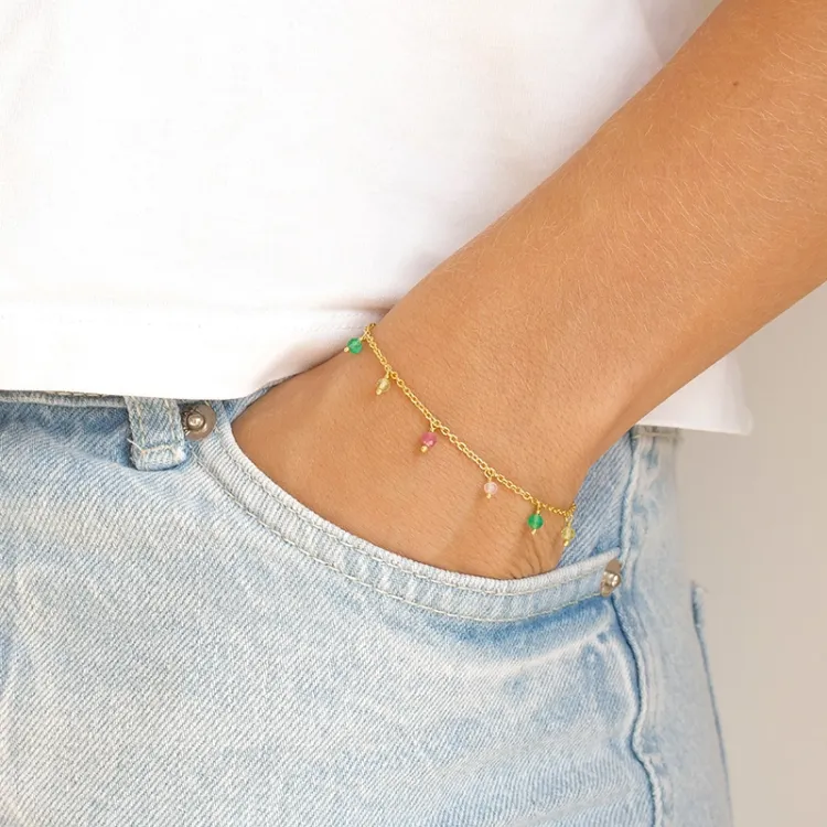grünem Armband aus vergoldetem Sterlingsilber 16 + 3 cm x 3,3 mm  - Loom Stones