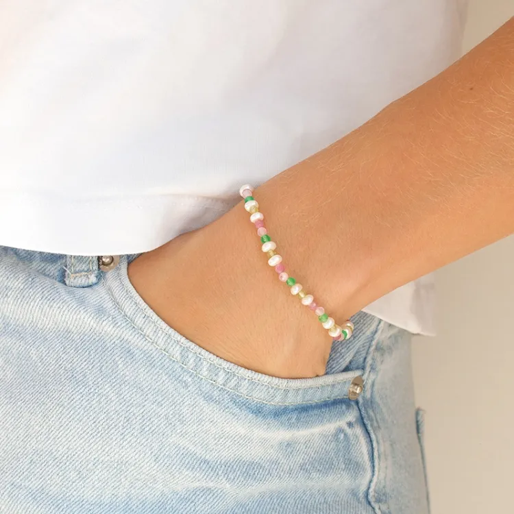 grünem Armband aus vergoldetem Sterlingsilber  x 4,5 mm  - Loom Stones