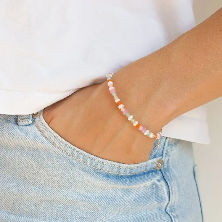 mehrfarbigem Armband aus vergoldetem Sterlingsilber 16 + 3 cm x 4,5 mm  - Loom Stones