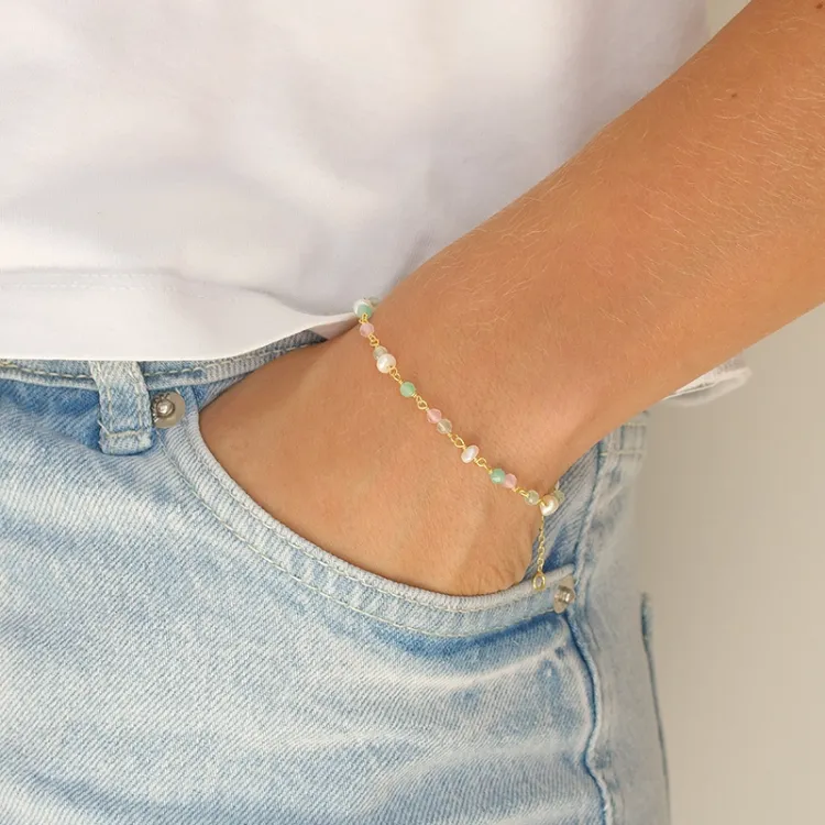 mehrfarbigem Armband aus vergoldetem Sterlingsilber - Loom Stones