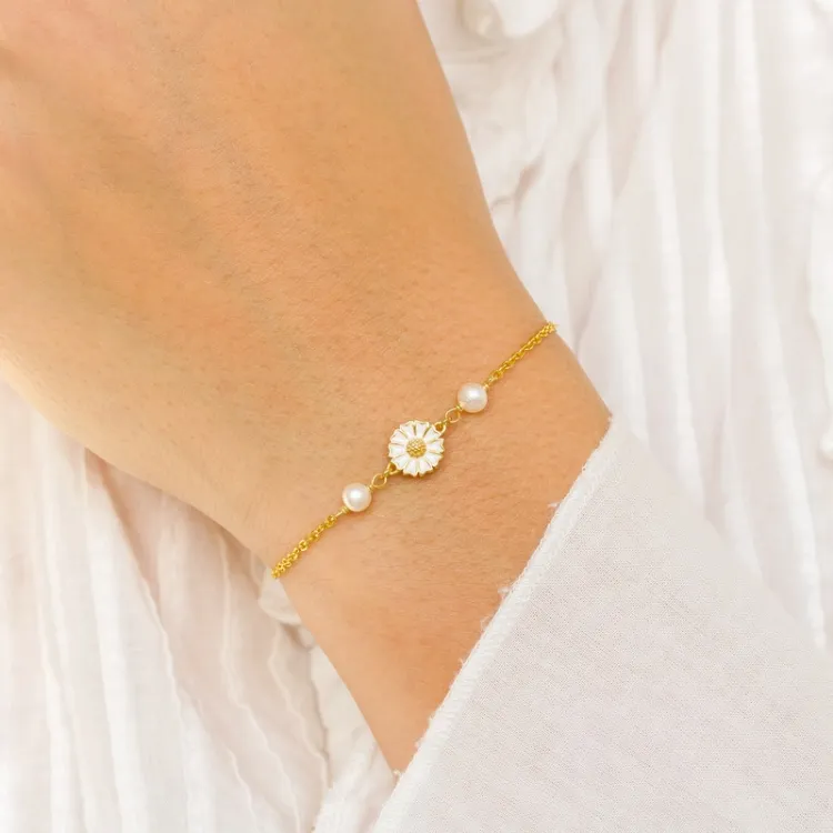Marguerite Perle Armband aus vergoldetem Sterlingsilber