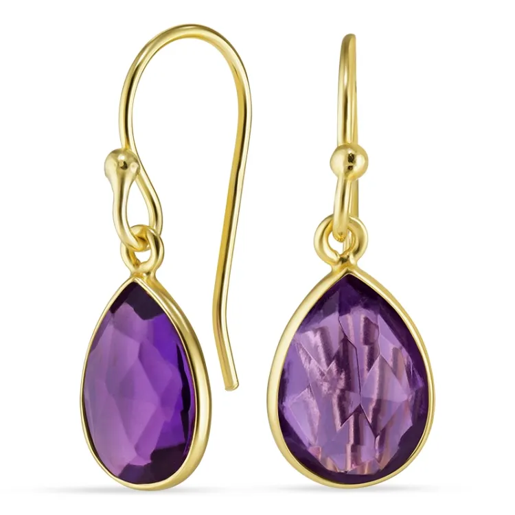 Tropfen Amethyst Ohrringe in vergoldetem Silber - Loom Stones