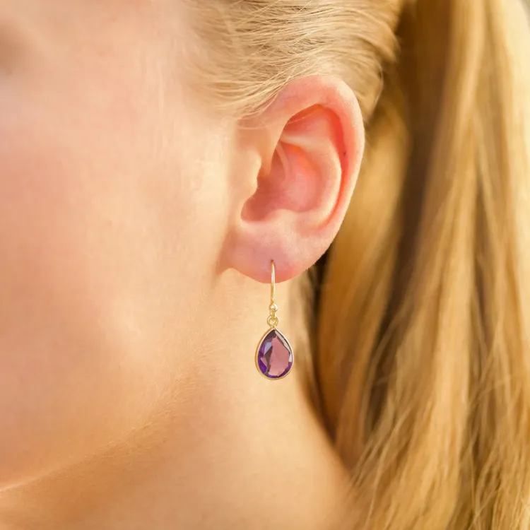 Tropfen Amethyst Ohrringe in vergoldetem Silber - Loom Stones