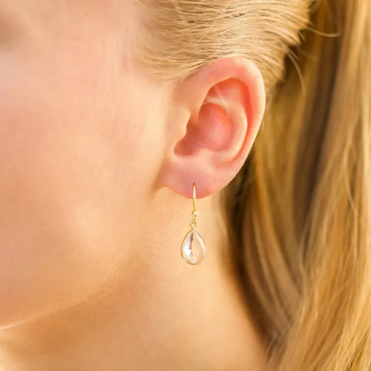 Tropfen klar Quarz Ohrringe in vergoldetem Silber - Loom Stones