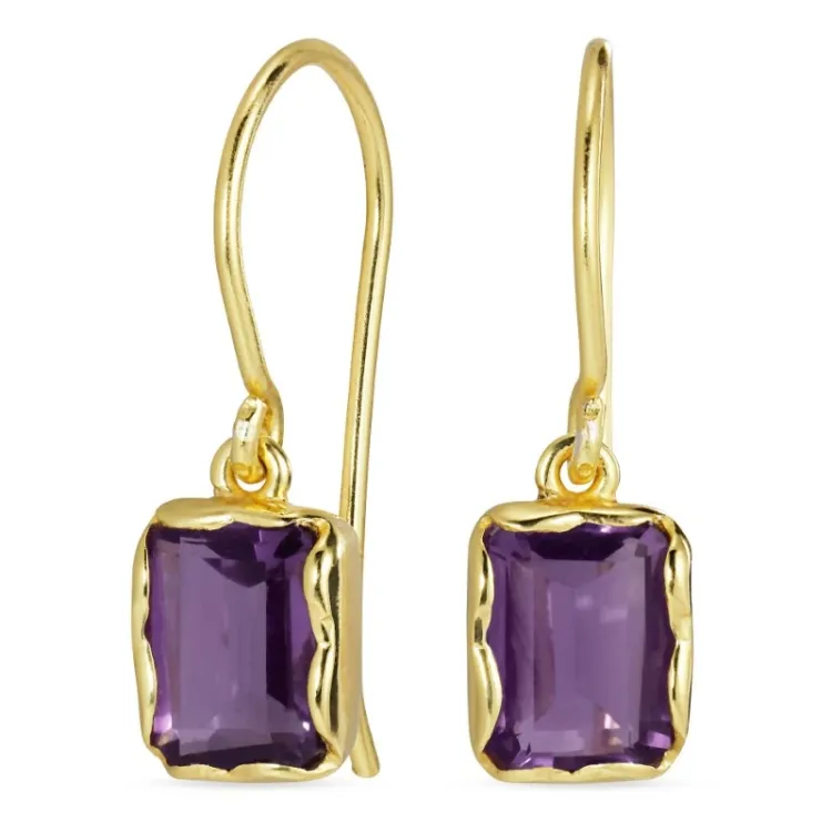 viereckigem lila Amethyst Ohrringe in vergoldetem Sterlingsilber - Loom Stones