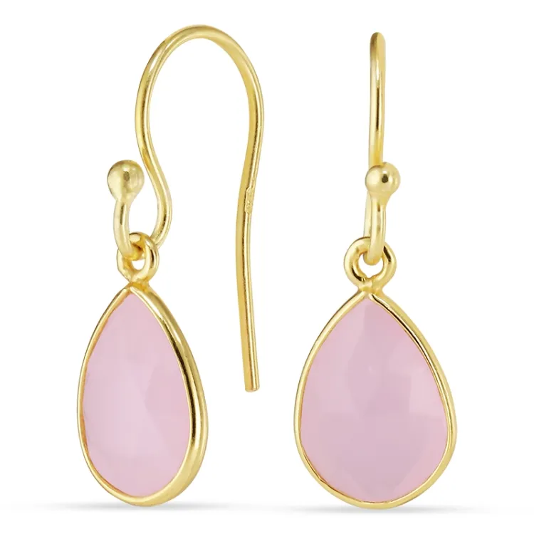 Tropfen pink Bergkristall Ohrringe in vergoldetem Silber - Loom Stones