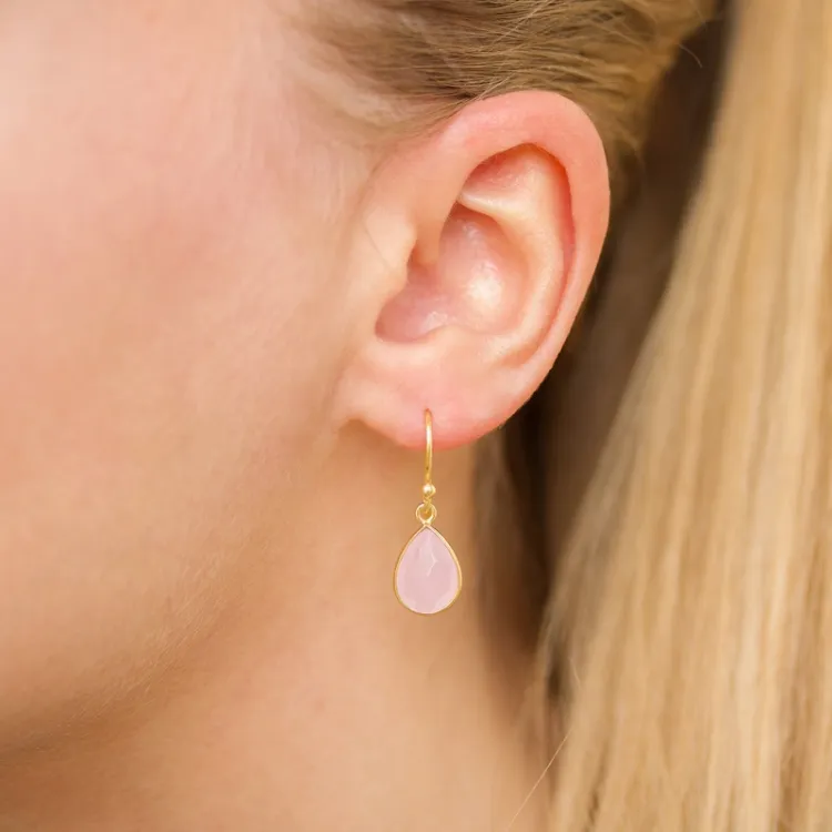 Tropfen pink Bergkristall Ohrringe in vergoldetem Silber - Loom Stones