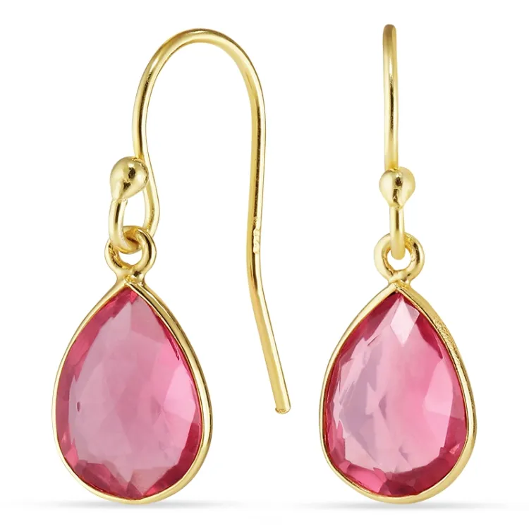 Tropfen pink Bergkristall Ohrringe in vergoldetem Silber - Loom Stones