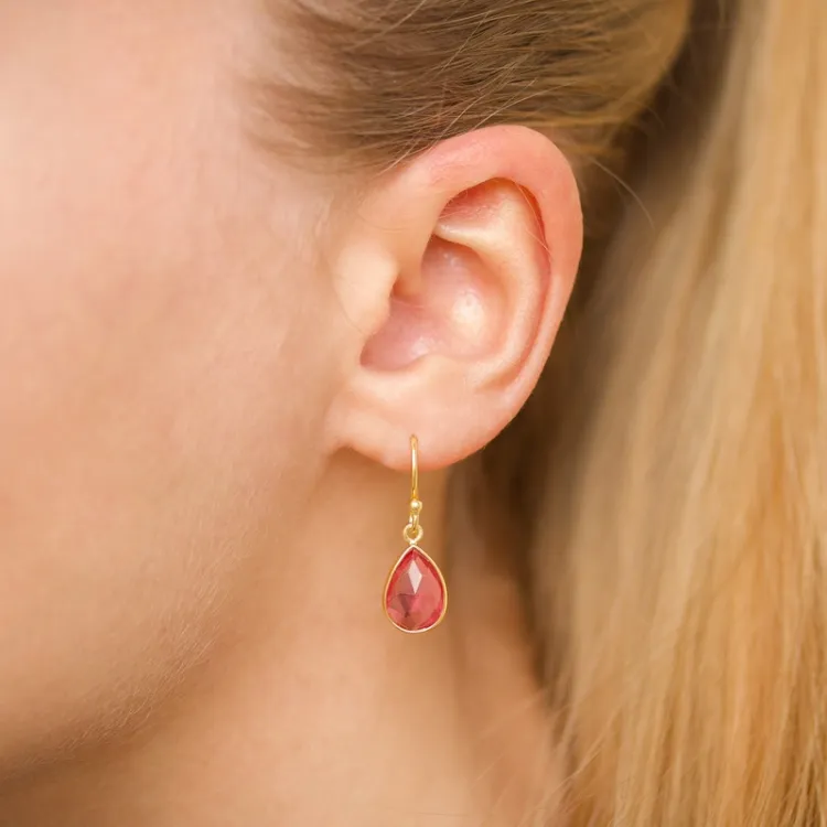 Tropfen pink Bergkristall Ohrringe in vergoldetem Silber - Loom Stones