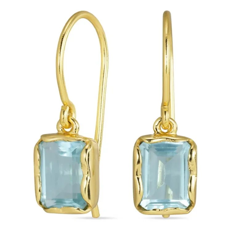 viereckigem Blautopas Ohrringe in vergoldetem Silber - Loom Stones