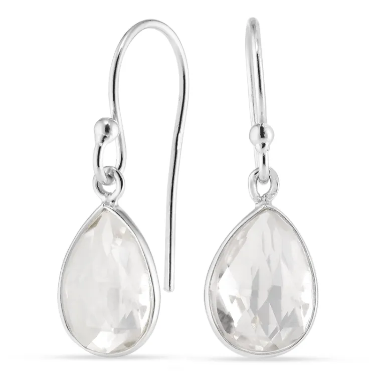 Tropfen klar Quarz Ohrringe in Silber - Loom Stones