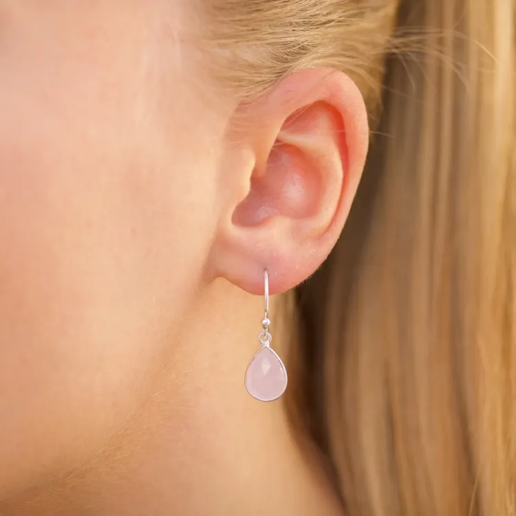 Tropfen pink Bergkristall Ohrringe in Silber - Loom Stones