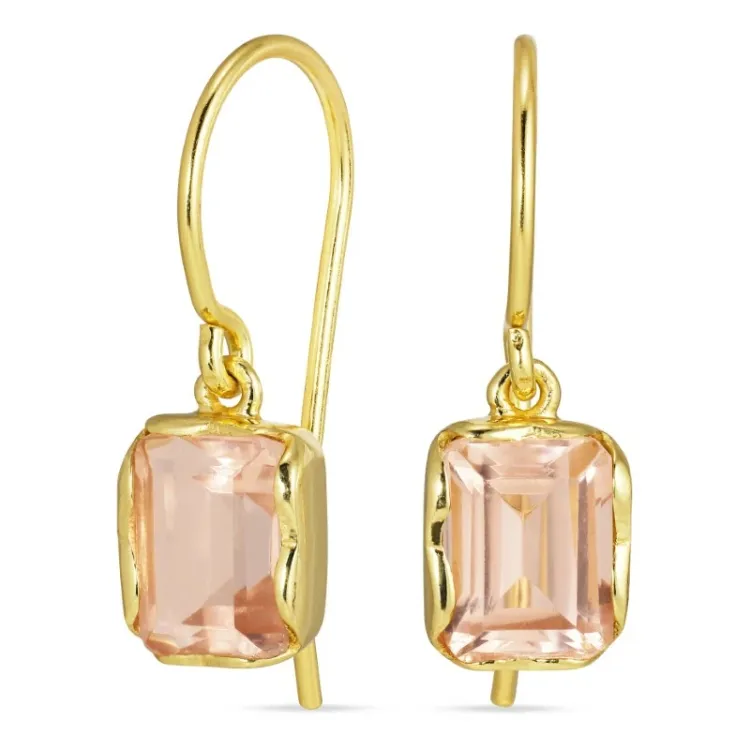 viereckigem rose Bergkristall Ohrringe in vergoldetem Silber - Loom Stones