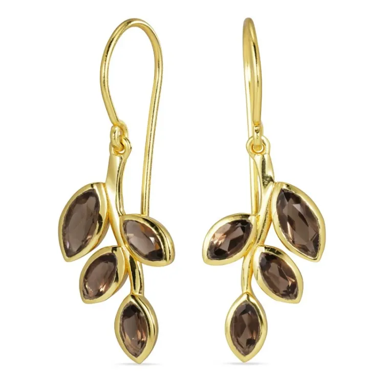 Blatt Rauchquarz Ohrringe in vergoldetem Silber - Loom Stones