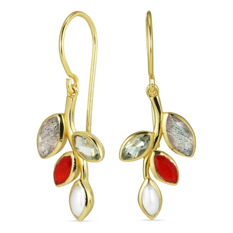 Blatt grünem Bergkristall Ohrringe in vergoldetem Sterlingsilber - Loom Stones