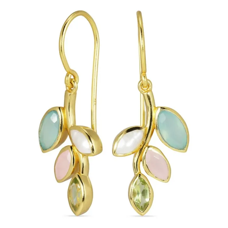Blatt Peridot Ohrringe in vergoldetem Silber - Loom Stones