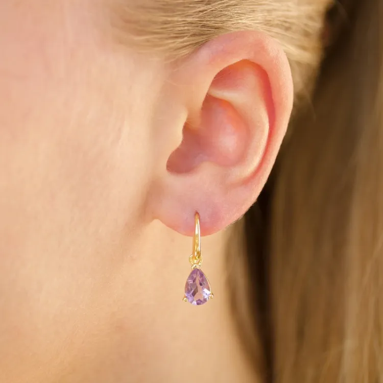 Tropfen lila Amethyst Ohrringe in vergoldetem Silber - Loom Stones