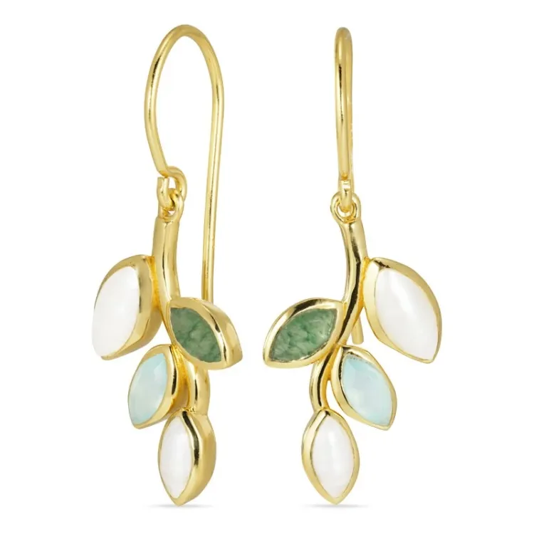 Blatt Ohrringe in vergoldetem Silber - Loom Stones
