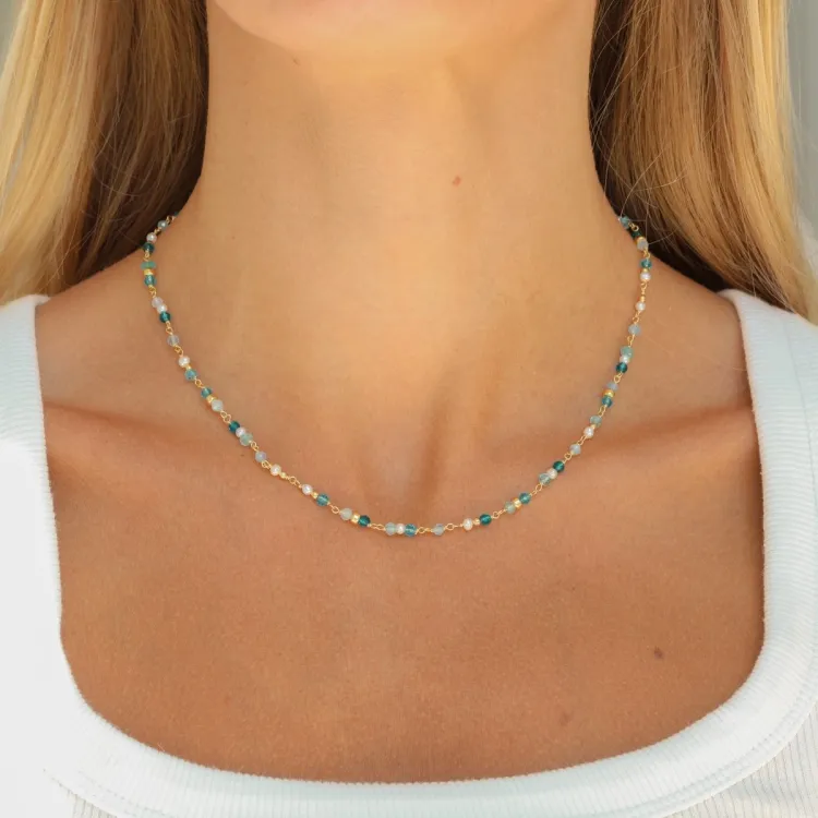 blauem Bergkristall Halskette aus vergoldetem Sterlingsilber - Loom Stones