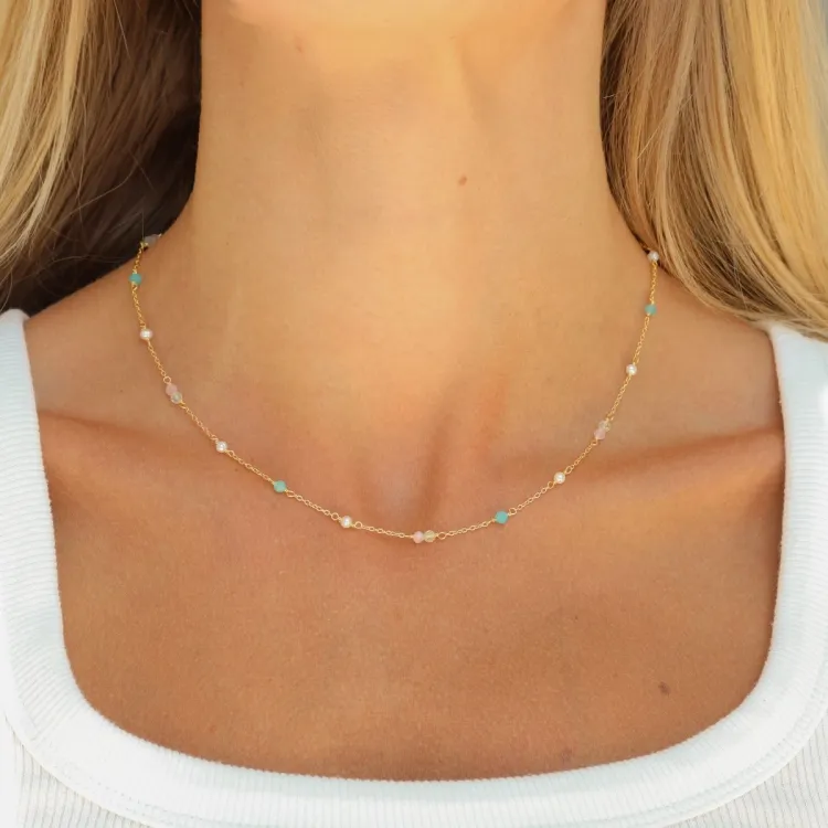 mehrfarbigem Halskette aus vergoldetem Sterlingsilber - Loom Stones