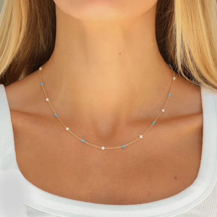 blauem Halskette aus vergoldetem Sterlingsilber - Loom Stones