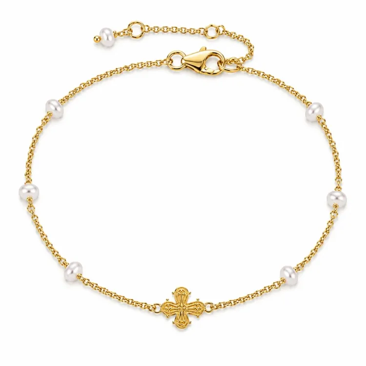 Dagmarkreuz Perle Armband aus vergoldetem Sterlingsilber