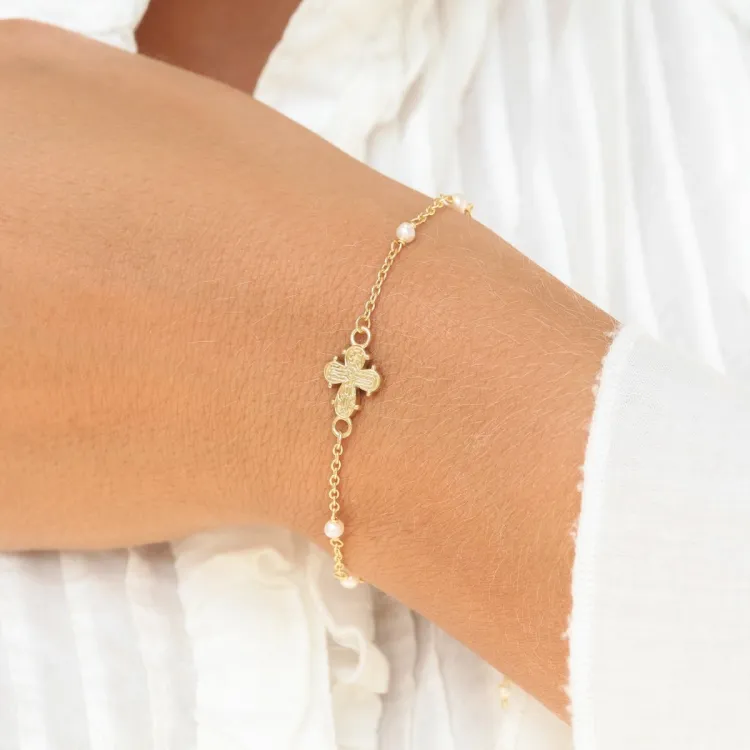 Dagmarkreuz Perle Armband aus vergoldetem Sterlingsilber
