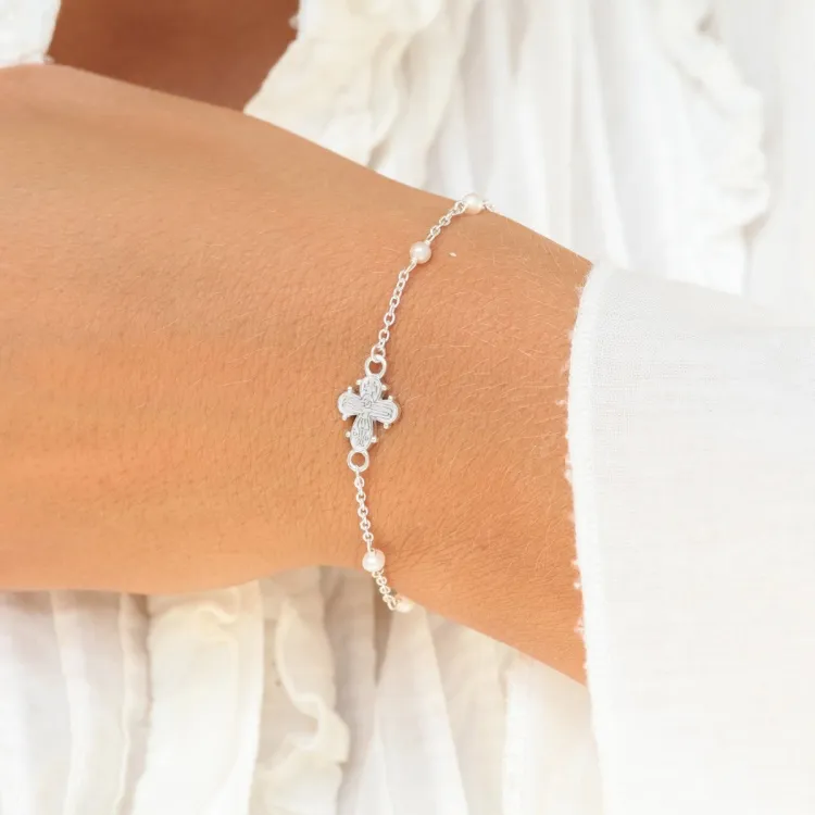 Dagmarkreuz Perle Armband aus Silber