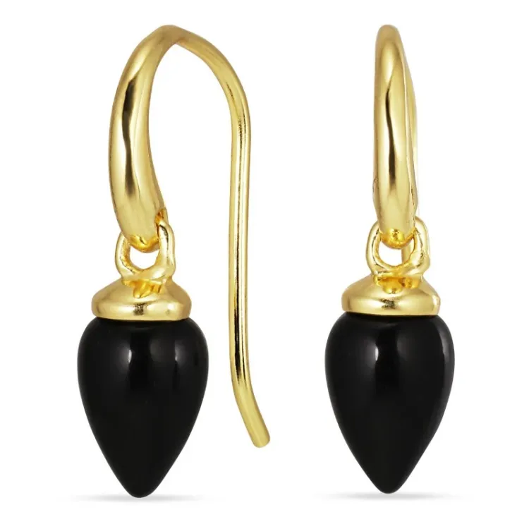 schwarzem Onyx Ohrringe in vergoldetem Silber - Loom Stones