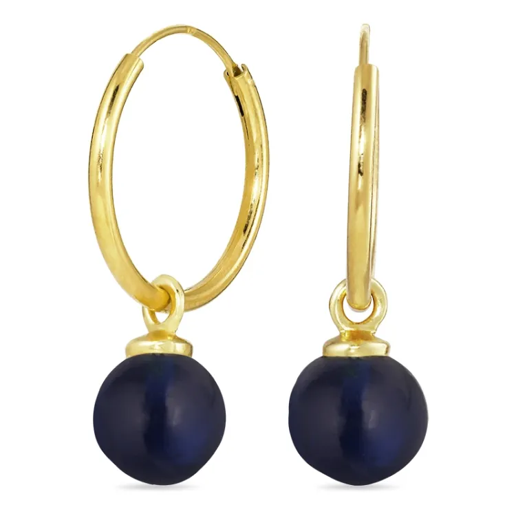 18 mm synthetisch blauem Saphir Kreole in vergoldetem Silber