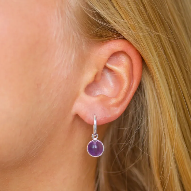 runden violettem Bergkristall Ohrringe in versilbertes Messing - Loom Stones