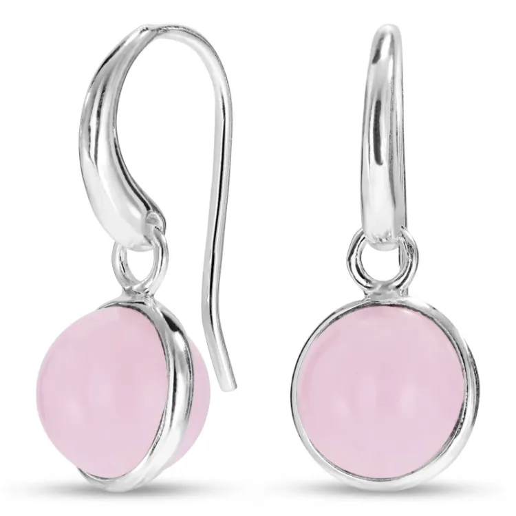runden rose Bergkristall Ohrringe in versilbertes Messing - Loom Stones