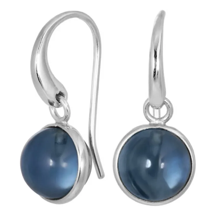 runden blauem dunkelblauem Bergkristall Ohrringe in versilbertes Messing - Loom Stones