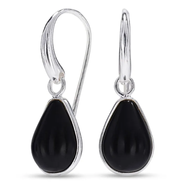 Tropfen schwarzem Onyx Ohrringe in versilbertes Messing - Loom Stones
